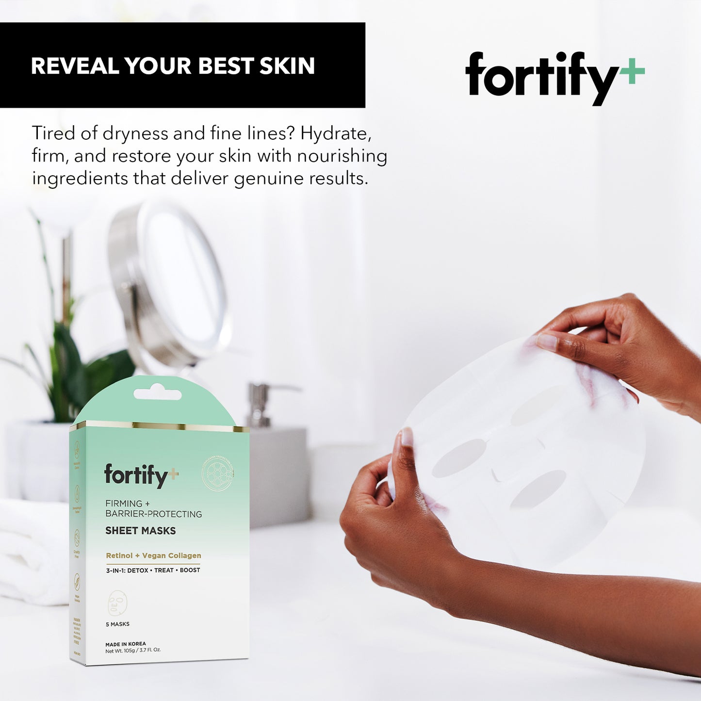 Facial Sheet Mask 5 Pack - Retinol and Vegan Collagen