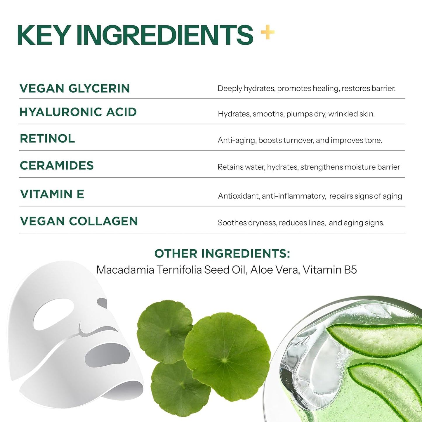 Facial Sheet Mask 5 Pack - Retinol and Vegan Collagen