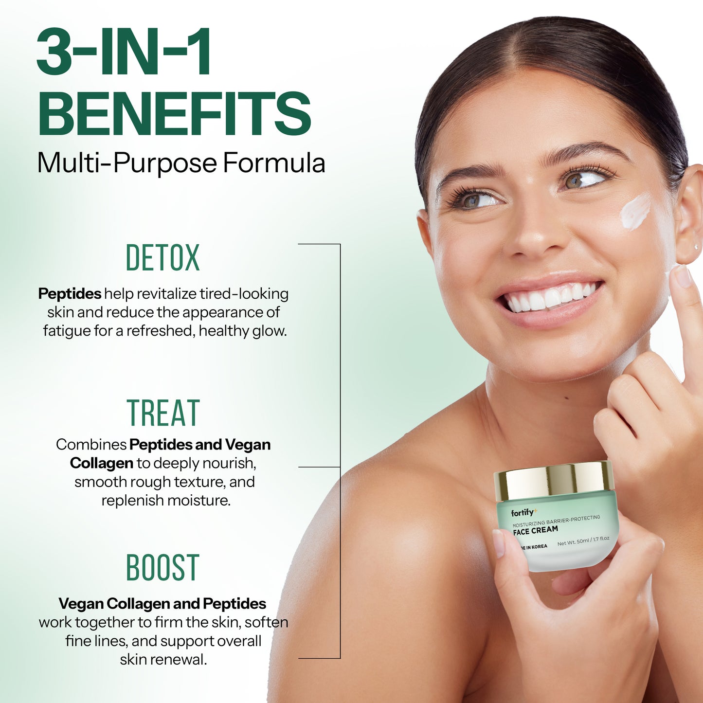 Face Cream Daily Moisturizer - Peptides + Vegan Collagen